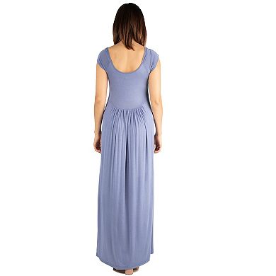 Womens' 24seven Comfort Apparel Short Sleeve Pleated Empire Waist Maxi Dress