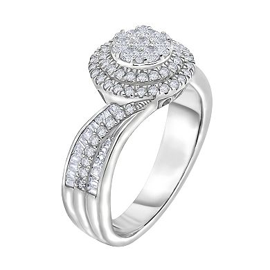 14k White Gold 3/4 Carat T.W. Diamond Cluster Bypass Engagement Ring