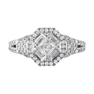 14k White Gold 1 Carat T.W. Diamond Baguette Frame Engagement Ring