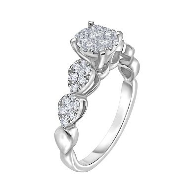 14k White Gold 3/8 Carat T.W. Diamond Cluster Engagement Ring