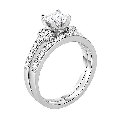 14k White Gold 1 3/8 Carat T.W. Diamond Engagement Ring Set