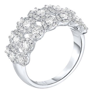 14k White Gold 1 1/5 Carat T.W. Diamond Round Cluster Fashion Ring