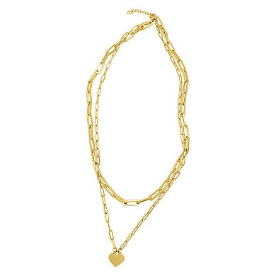 Adornia 14k Gold Plated Stainless Steel Layered Paper Clip Chain Heart Pendant Necklace