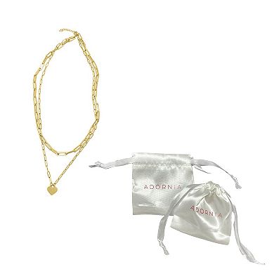 Adornia 14k Gold Plated Stainless Steel Layered Paper Clip Chain Heart Pendant Necklace