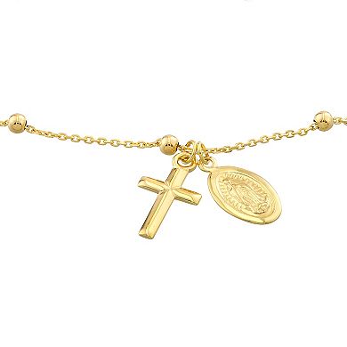 14k Gold Virgin Mary & Cross Bracelet