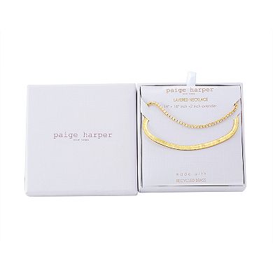 Paige Harper 14k Gold Plated Cubic Zirconia Tennis & Herringbone Layered Chain Necklace