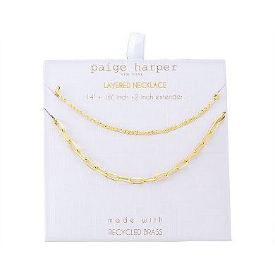 Paige Harper 14k Gold Plated Figaro & Paper Clip Layered Chain Necklace