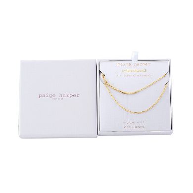 Paige Harper 14k Gold Plated Cubic Zirconia Tennis/Paper Clip Chain & Paperclip Chain Layered Necklace