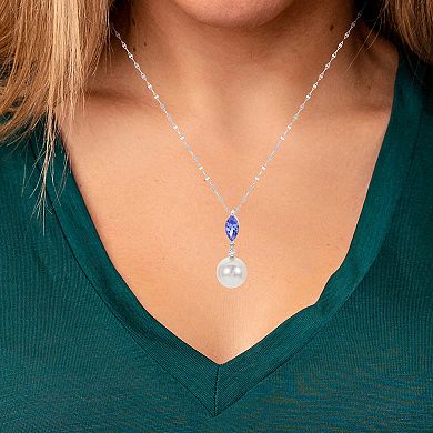 PearLustre by Imperial 14k White Gold Freshwater Cultured Pearl, Tanzanite & Diamond Accent Pendant