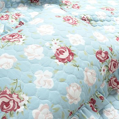 Lush Decor Cottage Core Floral Ruffle Reversible Oversized Quilt Set with Shams