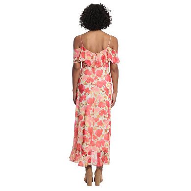 Women's London Times Cold-Shoulder Ruffled Maxi Dress