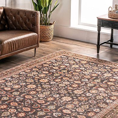 nuLOOM Cathie Persian Floral Machine Washable Area Rug