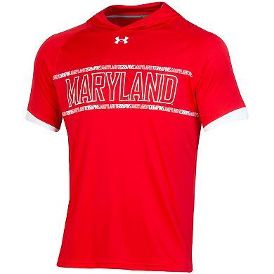 Men's Under Armour Red Maryland Terrapins On-Court Basketball Shooting Hoodie Raglan Performance T-Shirt