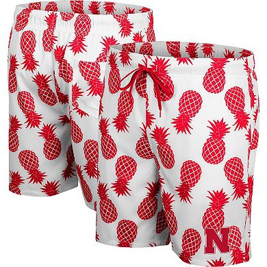 Men's Colosseum White/Scarlet Nebraska Huskers Pineapple Swim Shorts