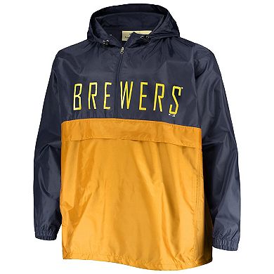 Men's Navy/Gold Milwaukee Brewers Big & Tall Split Body Anorak Half-Zip Jacket