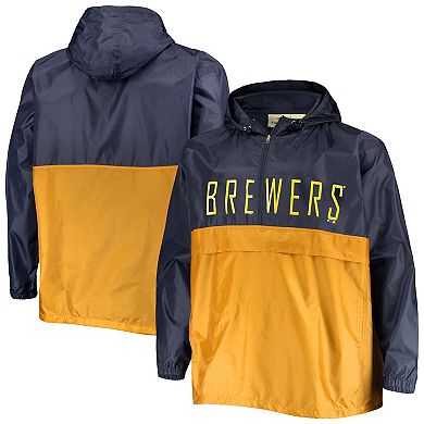 Men's Navy/Gold Milwaukee Brewers Big & Tall Split Body Anorak Half-Zip Jacket