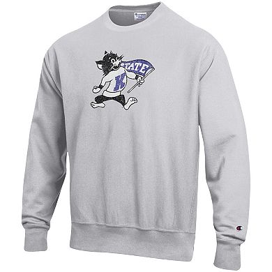Men's Champion Heathered Gray Kansas State Wildcats Vault Logo Reverse Weave Pullover Sweatshirt