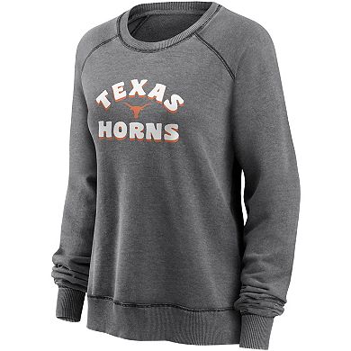Women's Fanatics Branded Heathered Charcoal Texas Longhorns Retro Raglan Pullover Sweatshirt
