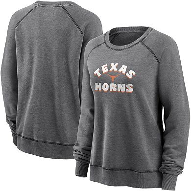 Women's Fanatics Branded Heathered Charcoal Texas Longhorns Retro Raglan Pullover Sweatshirt