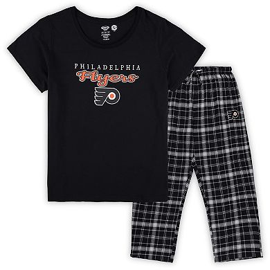 Women's Concepts Sport Black Philadelphia Flyers Plus Size Lodge T-Shirt & Pants Sleep Set