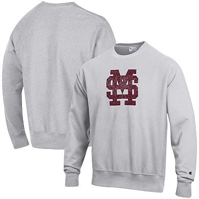 Men's Champion Heathered Gray Mississippi State Bulldogs Vault Logo Reverse Weave Pullover Sweatshirt