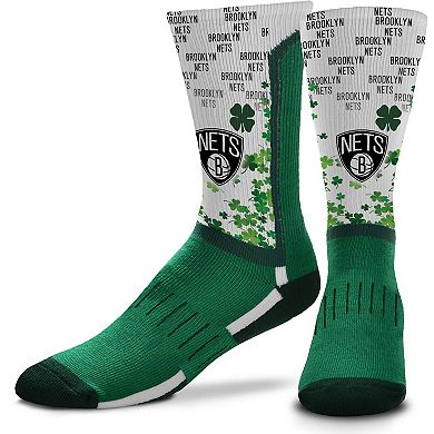 For Bare Feet Brooklyn Nets Four Leaf St. Patrick's Day V-Curve Crew Socks