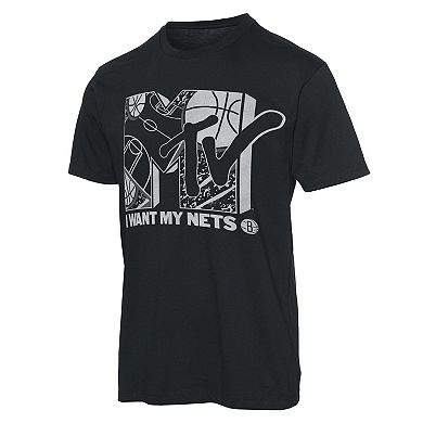 Men's Junk Food Black Brooklyn Nets NBA x MTV I Want My T-Shirt