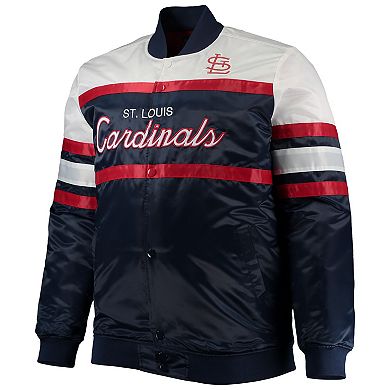 Men's Mitchell & Ness Navy/Red St. Louis Cardinals Big & Tall Coaches Satin Full-Snap Jacket