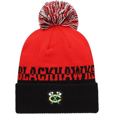 Men's adidas Red/Black Chicago Blackhawks COLD.RDY Cuffed Knit Hat with Pom