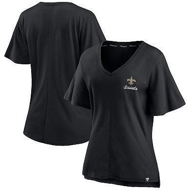 Women's Fanatics Branded Black New Orleans Saints Southpaw Flutter V-Neck T-Shirt