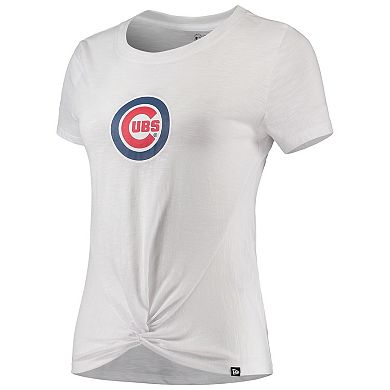 Women's New Era White Chicago Cubs 2-Hit Front Twist Burnout T-Shirt