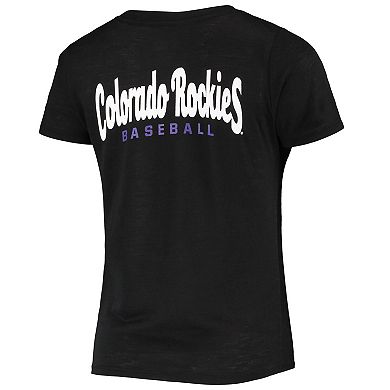 Women's New Era Black Colorado Rockies 2-Hit Front Twist Burnout T-Shirt