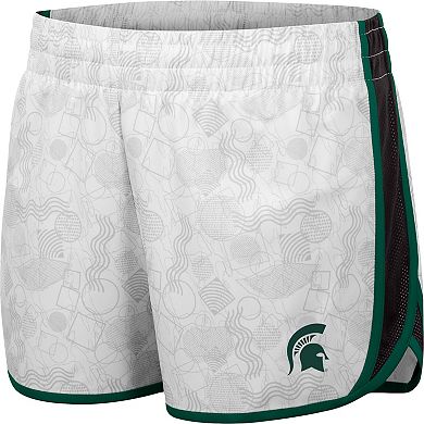 Women's Colosseum White/Black Michigan State Spartans The Plastics Geo Print Shorts