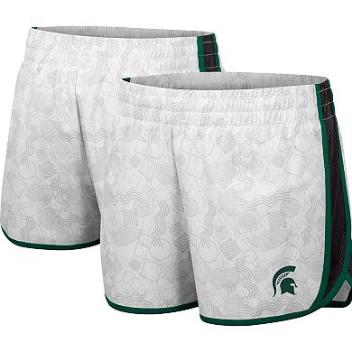 Women's Colosseum White/Black Michigan State Spartans The Plastics Geo Print Shorts