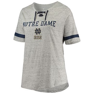 Women's Heathered Gray/Navy Notre Dame Fighting Irish Plus Size Lace-Up V-Neck T-Shirt