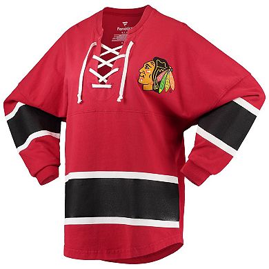 Women's Fanatics Branded Red Chicago Blackhawks Lace-Up Jersey T-Shirt