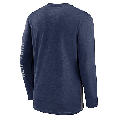 Men's Nike Navy/Gray New York Yankees Cooperstown Collection Rewind Splitter Slub Long Sleeve T-Shirt