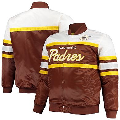 Men's Mitchell & Ness Brown/Gold San Diego Padres Big & Tall Coaches Satin Full-Snap Jacket