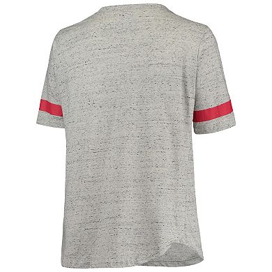 Women's Heathered Gray/Scarlet Ohio State Buckeyes Plus Size Lace-Up V-Neck T-Shirt