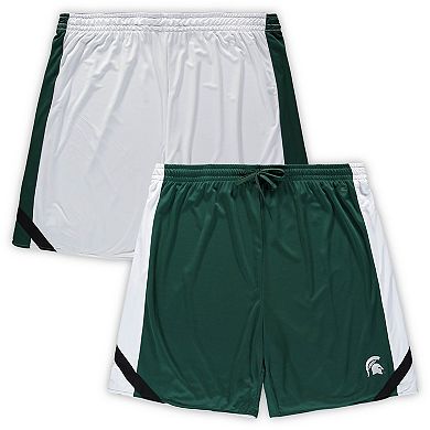Men's Colosseum Green/White Michigan State Spartans Big & Tall Team Reversible Shorts