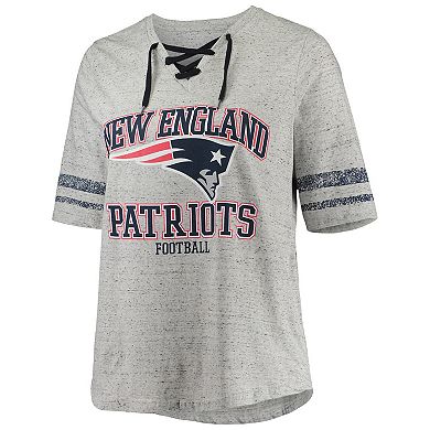 Men's Mac Jones Heathered Gray New England Patriots Plus Size Lace-Up V-Neck T-Shirt