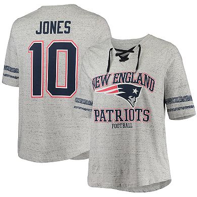 Men's Mac Jones Heathered Gray New England Patriots Plus Size Lace-Up V-Neck T-Shirt