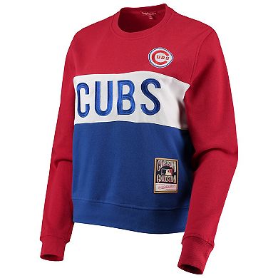 Women's Mitchell & Ness Royal Chicago Cubs Color Block 2.0 Pullover Sweatshirt