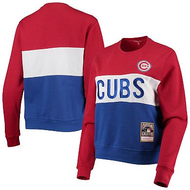 Women's Mitchell & Ness Royal Chicago Cubs Color Block 2.0 Pullover Sweatshirt