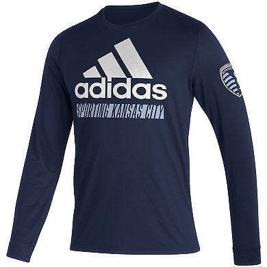 Men's adidas Navy Sporting Kansas City Vintage AEROREADY Long Sleeve T-Shirt