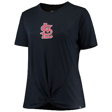 Women's New Era Navy St. Louis Cardinals Plus Size 2-Hit Front Knot T-Shirt
