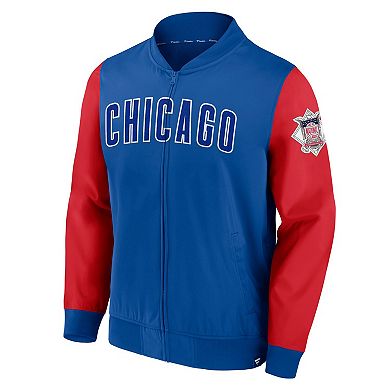 Men's Fanatics Branded Royal/Red Chicago Cubs Iconic Record Holder Full-Zip Lightweight Windbreaker Bomber Jacket