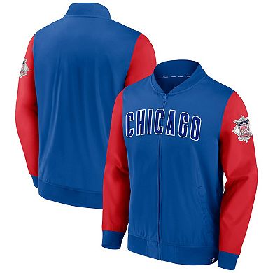 Men's Fanatics Branded Royal/Red Chicago Cubs Iconic Record Holder Full-Zip Lightweight Windbreaker Bomber Jacket