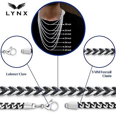 Men's LYNX Stainless Steel Black Two-Tone 5 mm Foxtail Chain Necklace