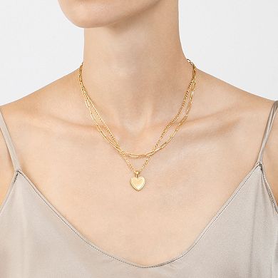 Adornia 14k Gold Plated Figaro Chain Heart Necklace